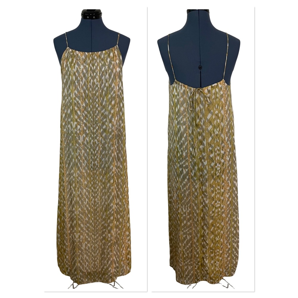 For‎ Sienna Yellow Ikat Chevron Chiffon Spaghetti Strap Maxi Dress Cover Up S